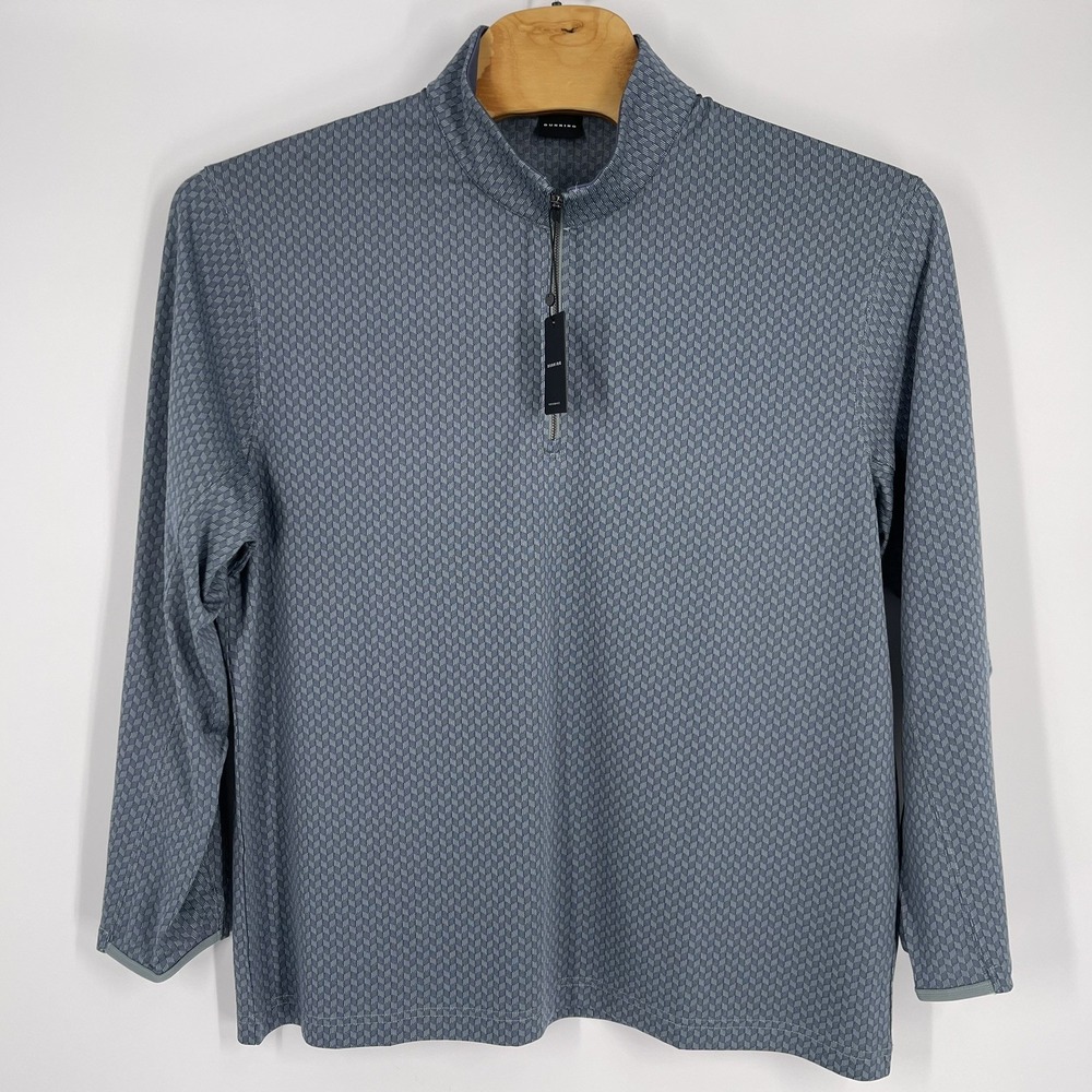 Dunning Golf Mens XXL Blue Grey Geometric Quarter Zip Pullover Long Sleeve Shirt